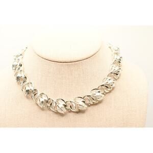 Vintage Lisner Silver Tone Floral Link Choker Necklace Signed 14.5 Inch